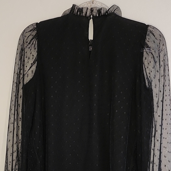 NWOT Express Black Sheer Polka Dot Blouse - Picture 3 of 11